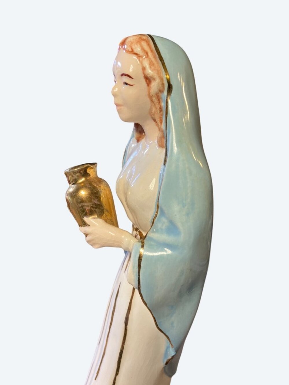 Lady Madonna Ceramic Figurine 9.25" Tall Hand painted Gold Colored Trim - Picture 9 of 13